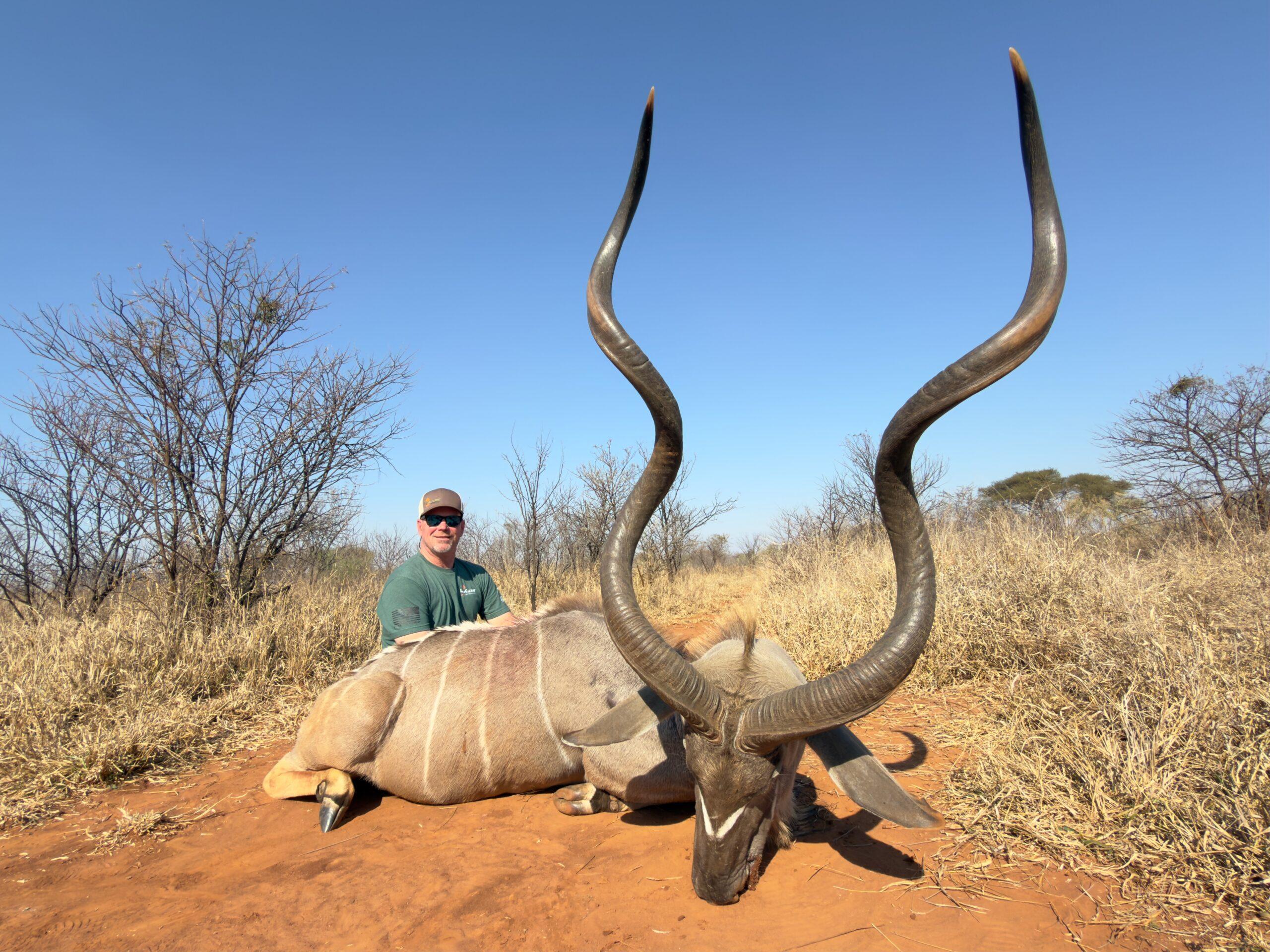 Hunter with a Southern Greater kudu trophy in South Africa with Global Hunting Solutions and 4 Aces Outfitters