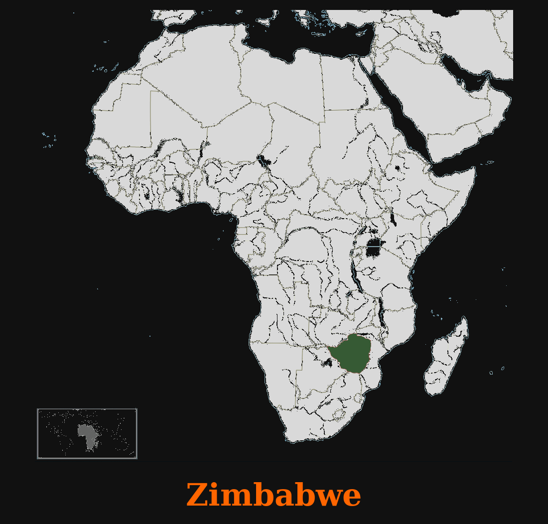 Map of Africa highlighting Zimbabwe hunting safari destination