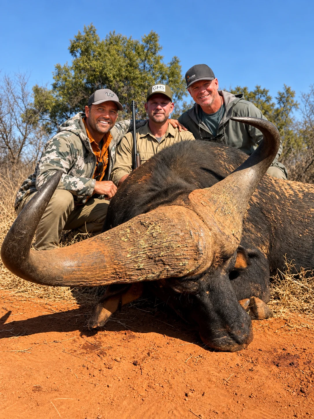 Global Hunting Solutions team with Cape buffalo