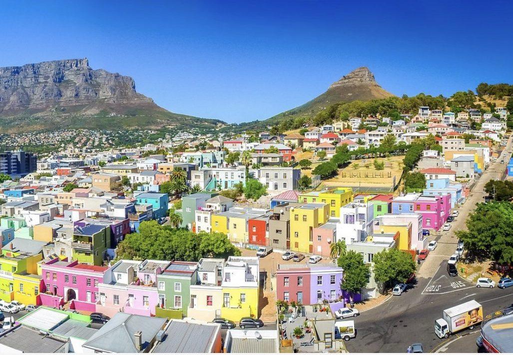 Colorful Bo-Kaap houses below Table Mountain in Cape Town