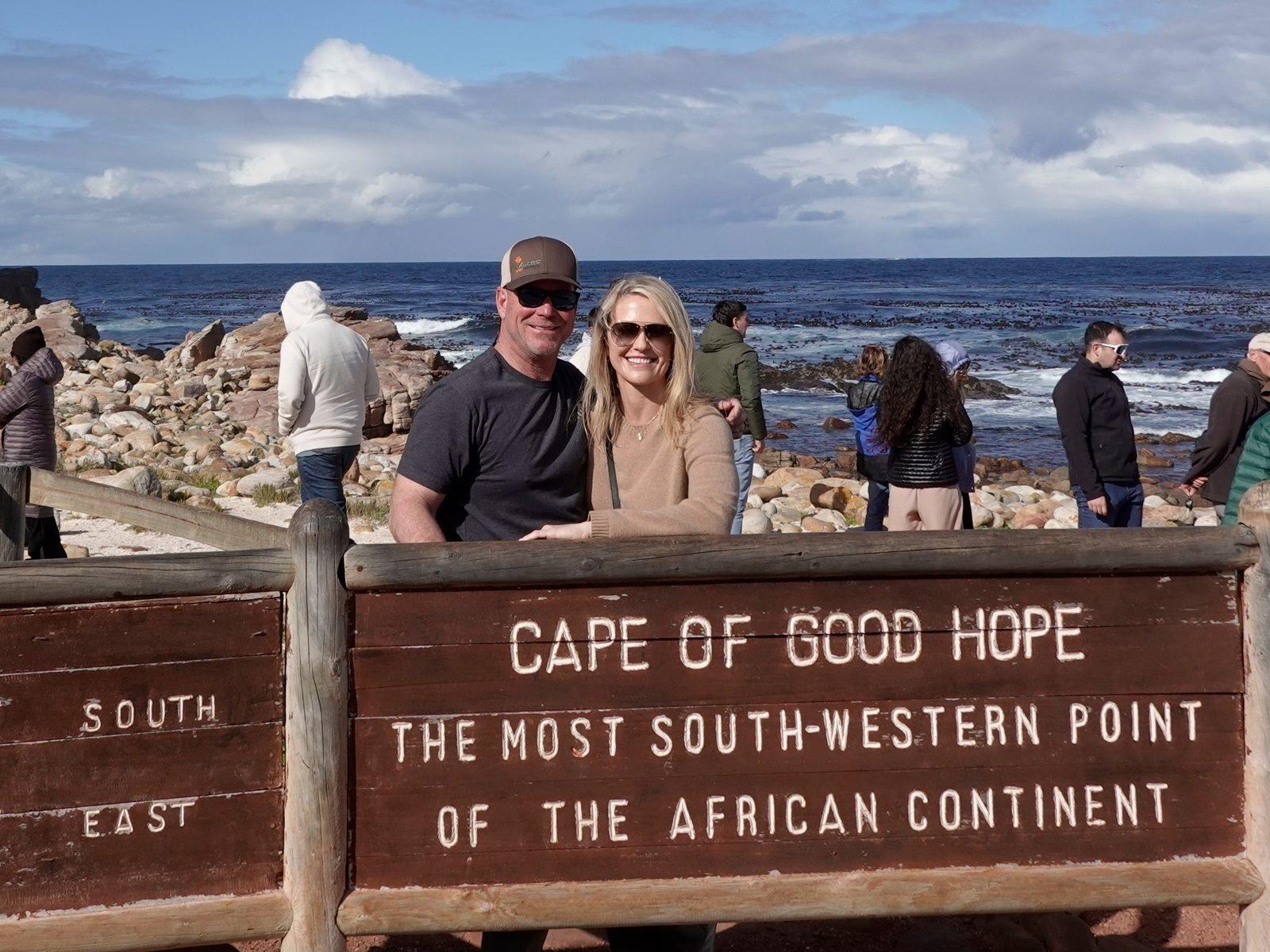 Couple at the Cape of Good Hope on a South Africa family hunting safari